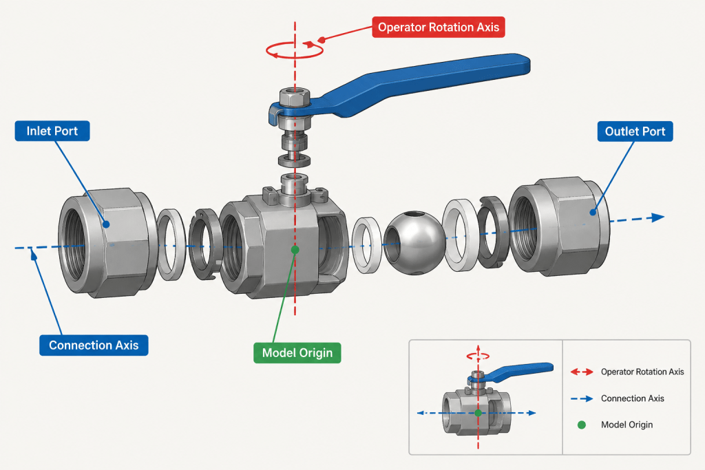 Piping Component Insertion Points in CAD: Origins, Ports, and Replacement-Safe Modeling engineering illustration