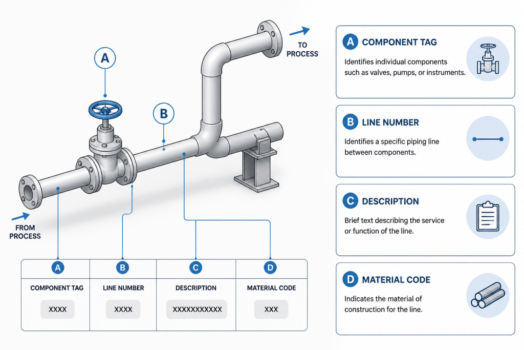Piping Component Tagging in CAD: How to Keep Tags, Callouts, and BOMs Synchronized engineering illustration