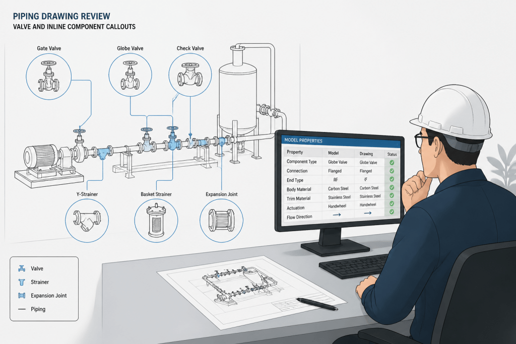 Piping Component Tagging in CAD: How to Keep Tags, Callouts, and BOMs Synchronized engineering illustration