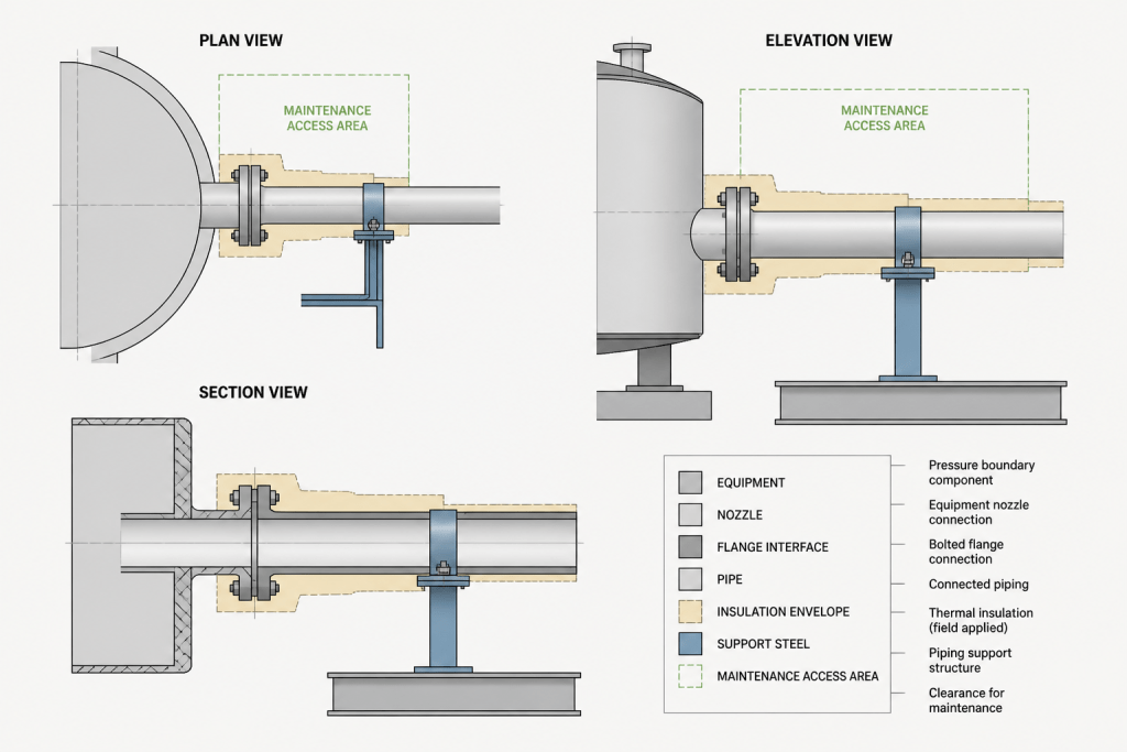 Piping Equipment Nozzle Orientation in CAD: A Practical Layout and Detailing Guide engineering illustration