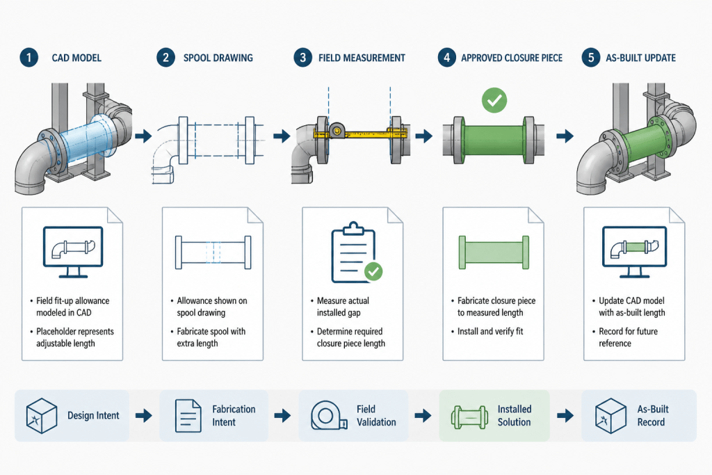 Piping Field Fit-Up Allowances in CAD: A Practical Coordination and Detailing Guide engineering illustration