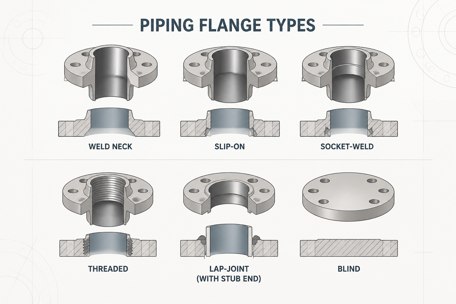 Piping Flange Types in CAD: How to Compare and Detail Common Connections engineering illustration
