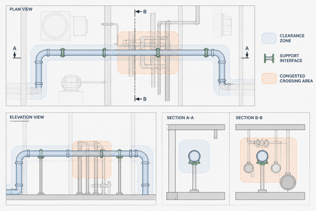 Piping Routing Studies in CAD: How to Compare Alternatives Without Losing Design Intent engineering illustration