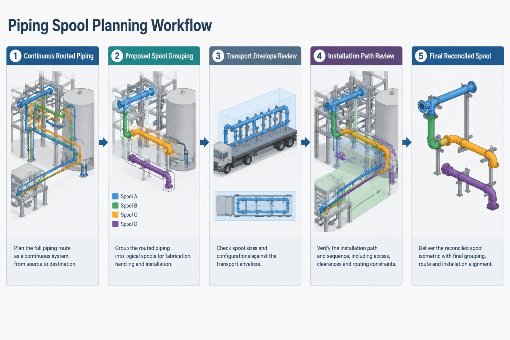 Piping Spool Breaks in CAD: Planning Fabrication, Transport, and Field Assembly engineering illustration