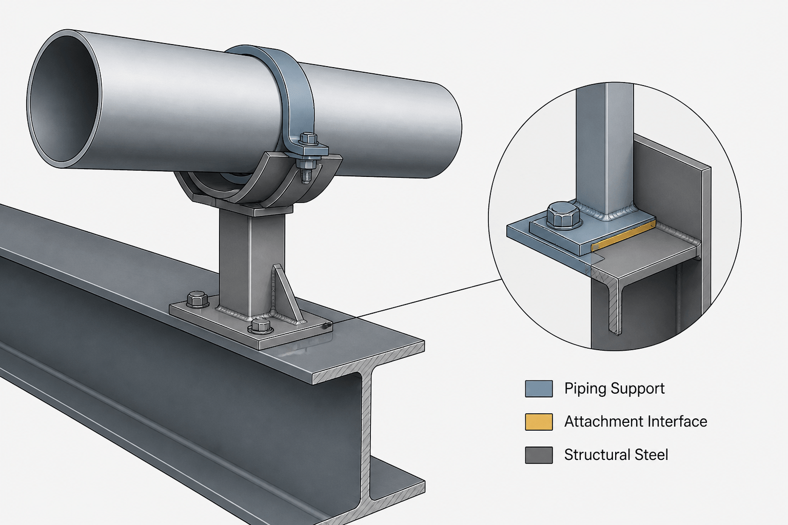 Piping Support Attachment Details in CAD: How to Show Steel Interfaces and Load Paths