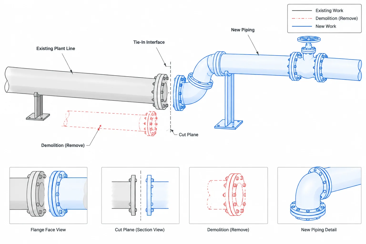 Piping Tie-In Points in CAD: Existing-System Interfaces, Field Verification, and Drawing Control