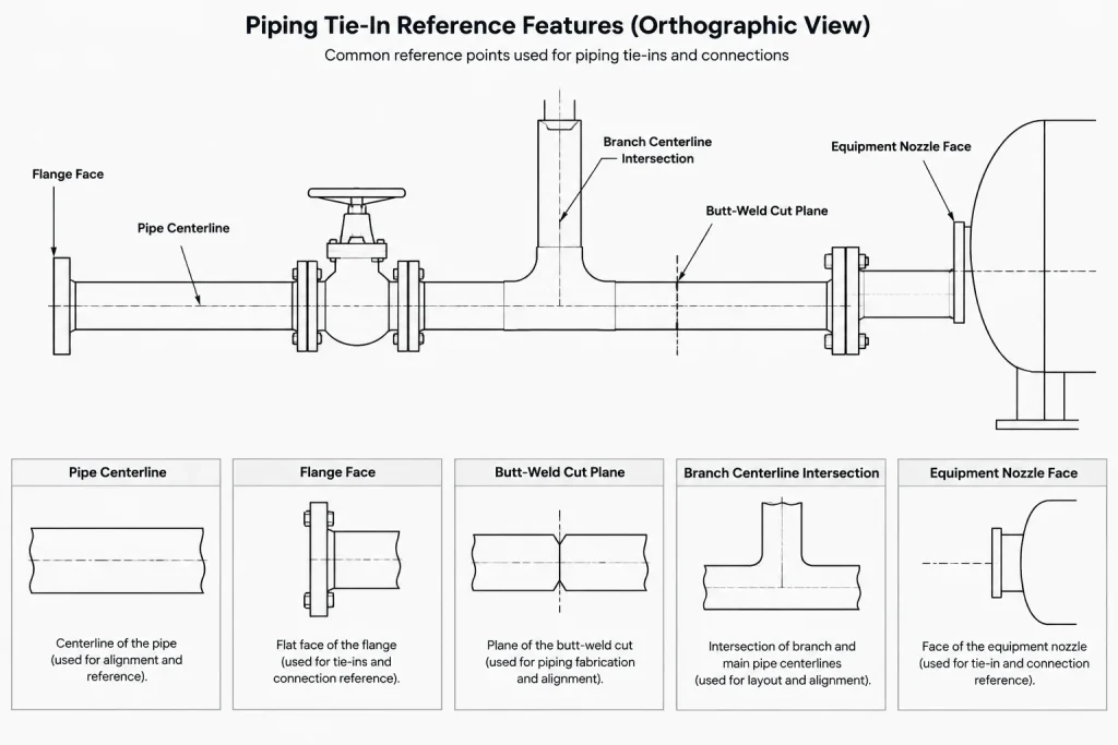Piping Tie-In Points in CAD: Existing-System Interfaces, Field Verification, and Drawing Control piping engineering illustration