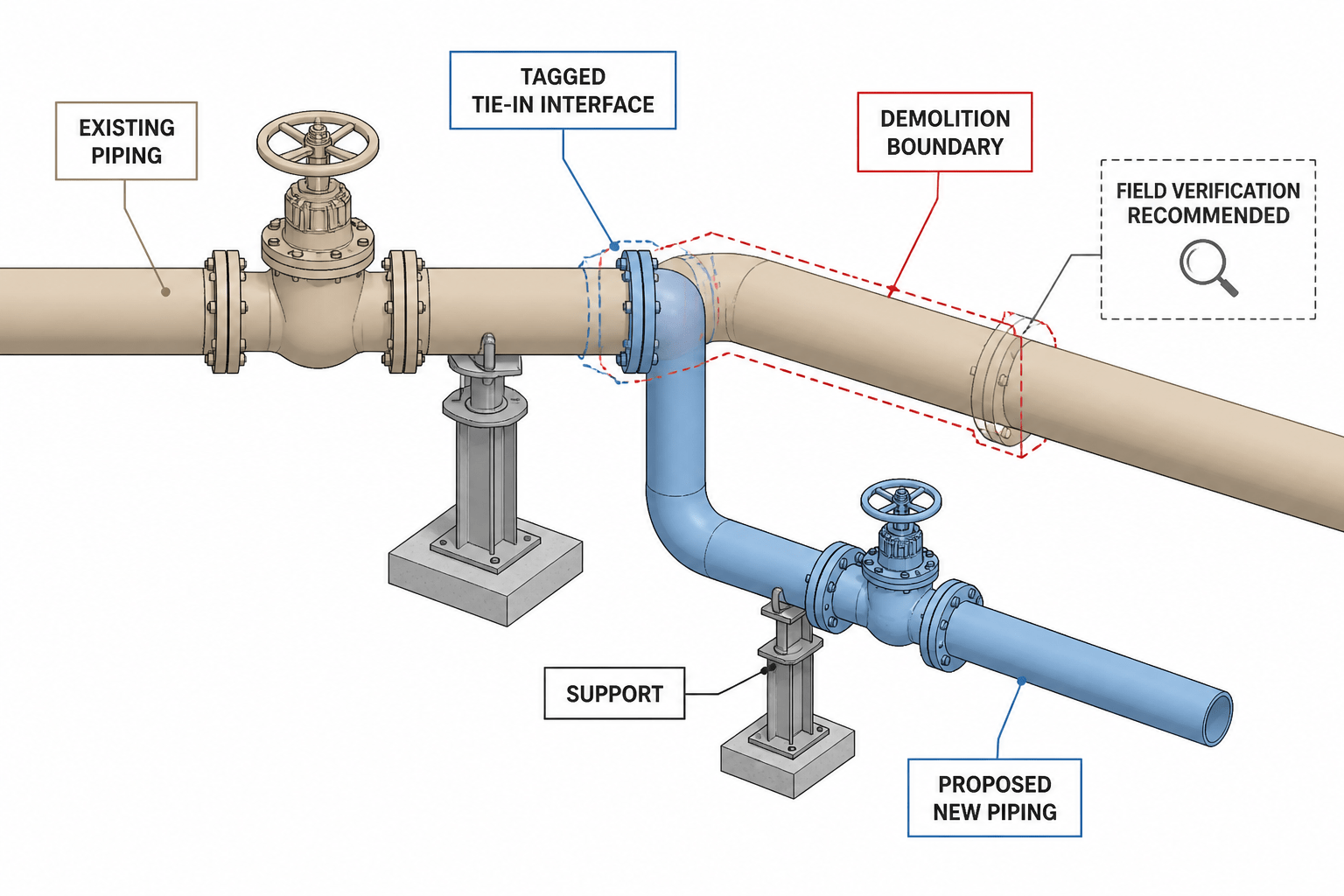Piping Tie-In Points in CAD: How to Identify, Coordinate, and Document Existing-to-New Connections