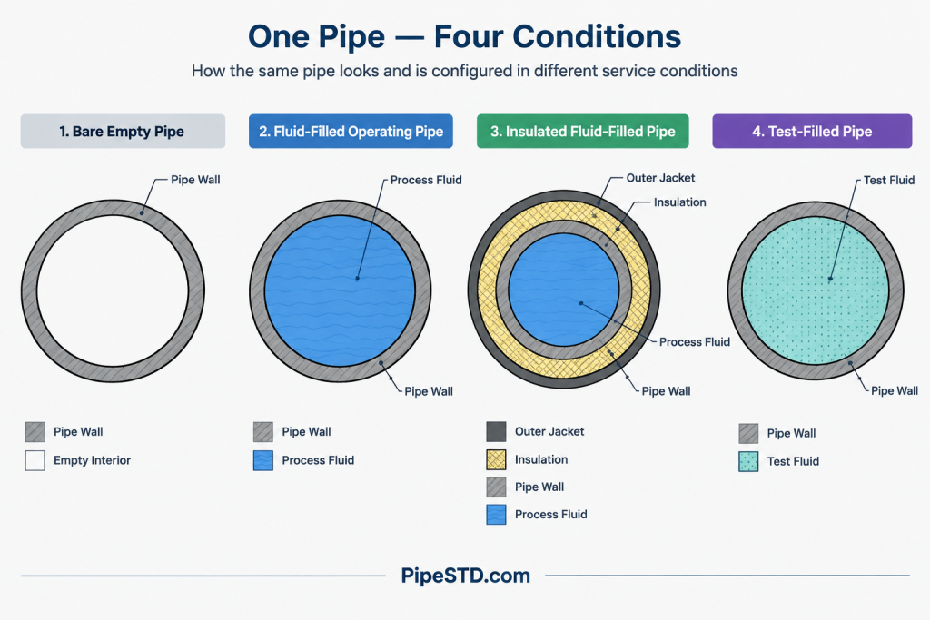 Piping Weight Data in CAD: Dry, Operating, Test, and Insulated Loads piping engineering illustration