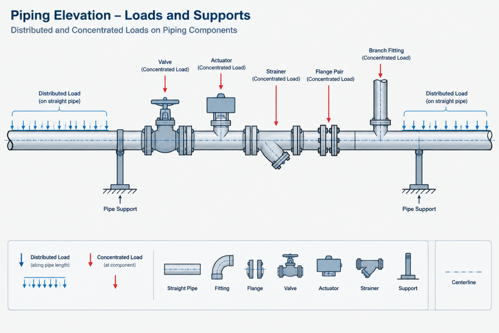 Piping Weight Data in CAD: Dry, Operating, Test, and Insulated Loads piping engineering illustration