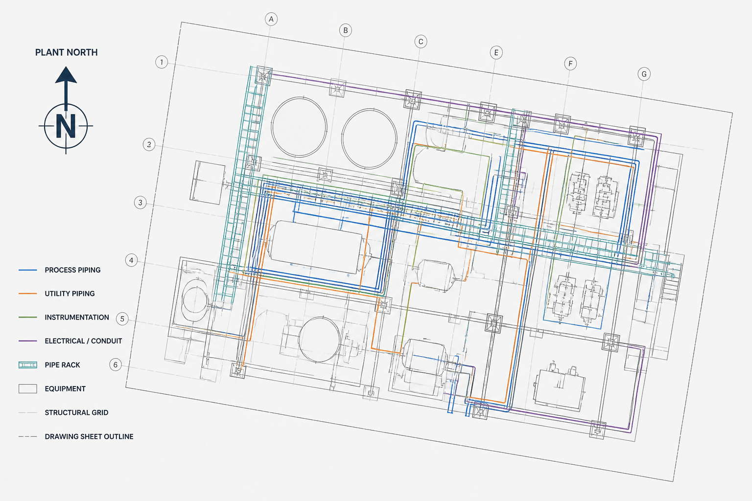 Plant North vs. True North in Piping CAD: How to Orient Drawings Correctly engineering illustration