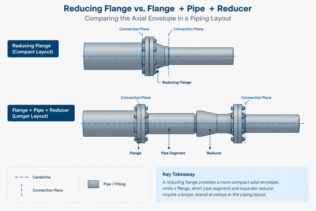 Reducing Flanges vs. Reducer-and-Flange Assemblies in Piping CAD piping engineering illustration