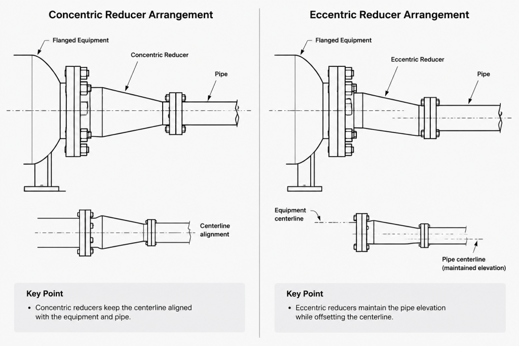 Reducing Flanges vs. Reducer-and-Flange Assemblies in Piping CAD piping engineering illustration