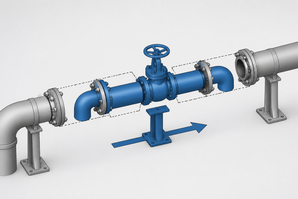 Removable Spools and Dismantling Joints in Piping CAD: A Practical Detailing Guide engineering illustration