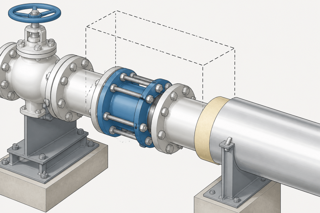 Removable Spools and Dismantling Joints in Piping CAD: A Practical Detailing Guide engineering illustration