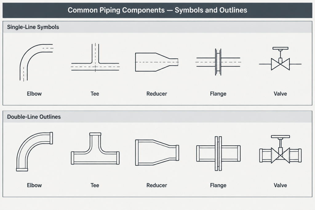 Single-Line, Double-Line, and 3D Piping Drawings: Choosing the Right CAD Representation engineering illustration