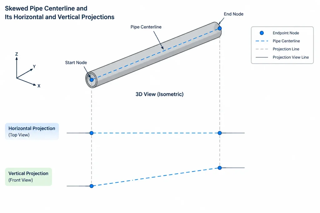 Skewed Pipe Runs on Isometric Drawings: True Length, Coordinates, and CAD Checks piping engineering illustration