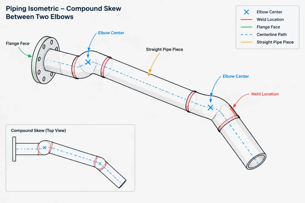 Skewed Pipe Runs on Isometric Drawings: True Length, Coordinates, and CAD Checks piping engineering illustration