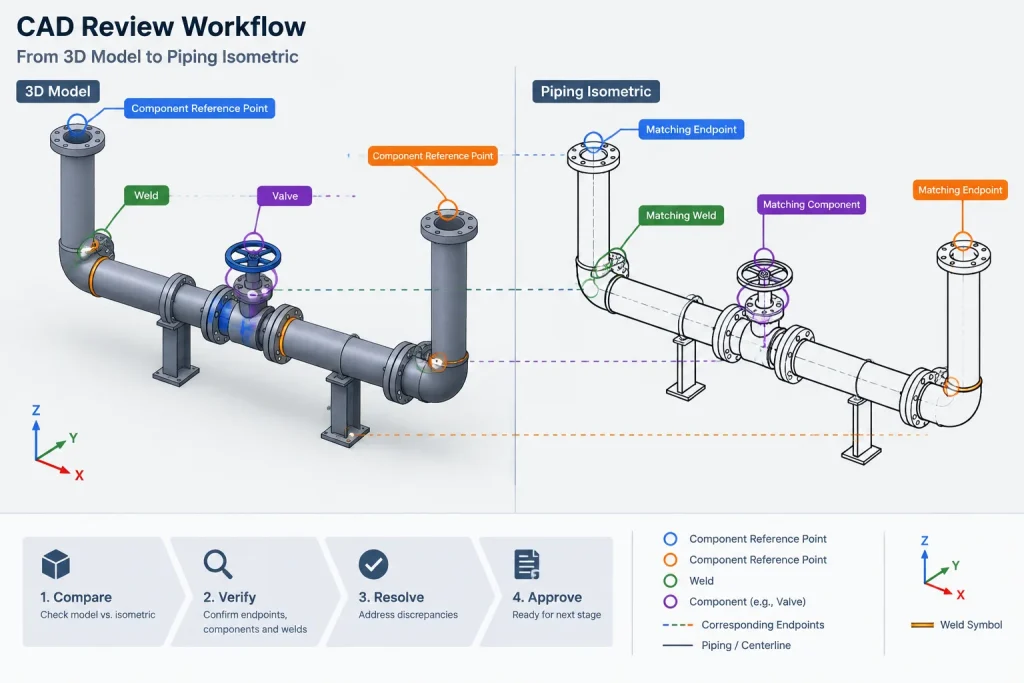 Skewed Pipe Runs on Isometric Drawings: True Length, Coordinates, and CAD Checks piping engineering illustration