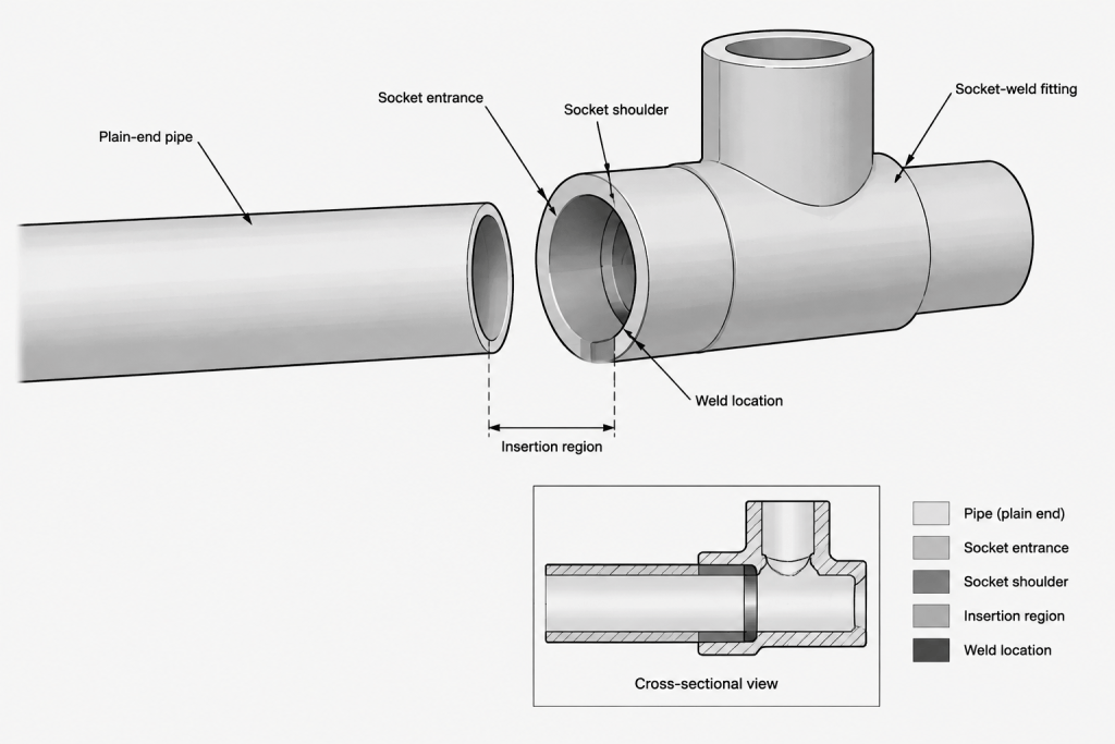 Socket-Weld Piping in CAD: Insertion Depth, Assembly Gap, and Cut-Length Control engineering illustration