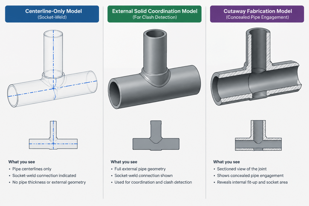 Socket-Weld Piping in CAD: Insertion Depth, Assembly Gap, and Cut-Length Control engineering illustration