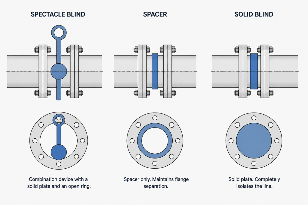 Spectacle Blinds, Spacers, and Blinds in Piping CAD: A Practical Detailing Guide engineering illustration