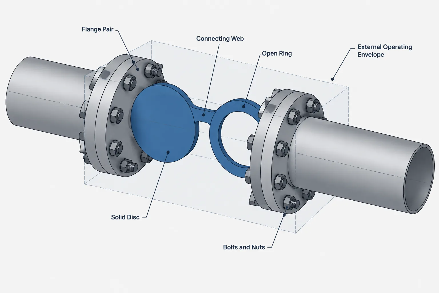 Spectacle Blinds, Spades, and Spacers in Piping CAD: Isolation, Status, and Joint Detailing piping engineering illustration