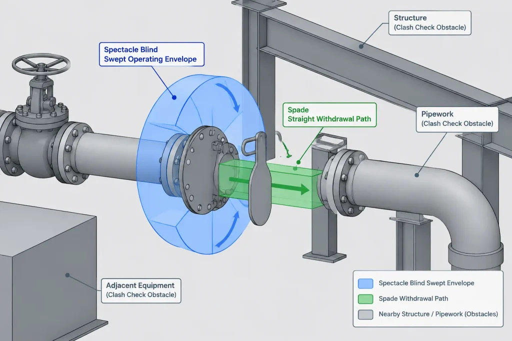 Spectacle Blinds, Spades, and Spacers in Piping CAD: Isolation, Status, and Joint Detailing piping engineering illustration