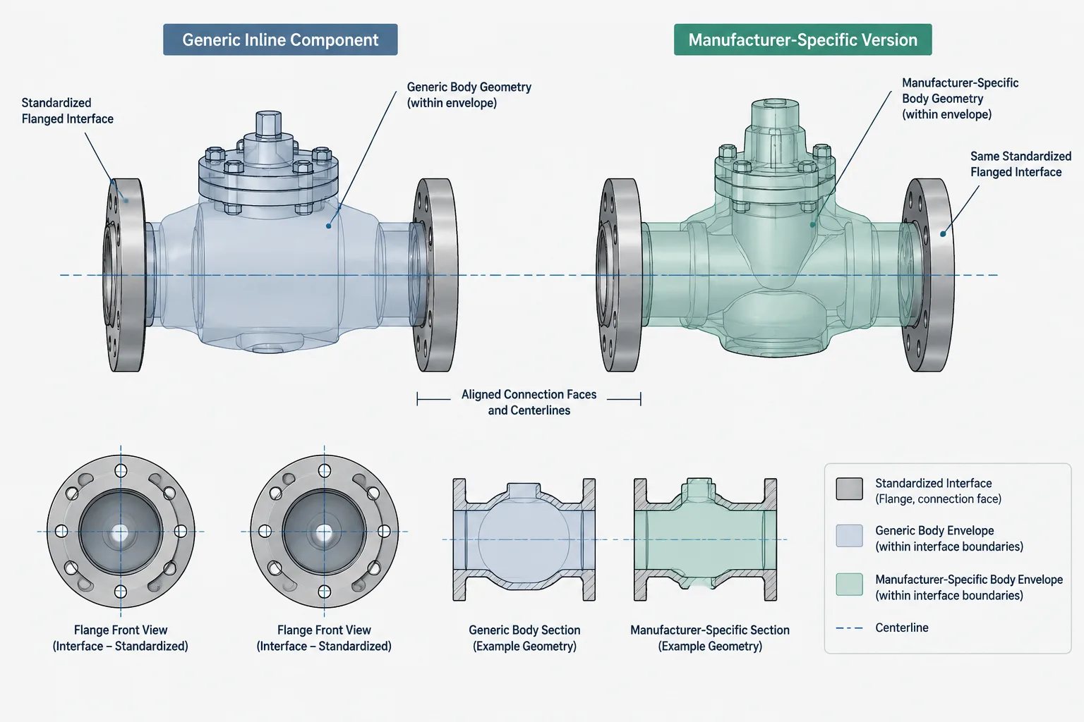 Standard Dimensions vs. Manufacturer Dimensions in Piping CAD: What Can Be Treated as Generic? piping engineering illustration