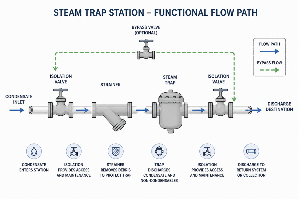 Steam Trap Piping in CAD: How to Show Stations, Bypass Lines, and Drainage Details engineering illustration
