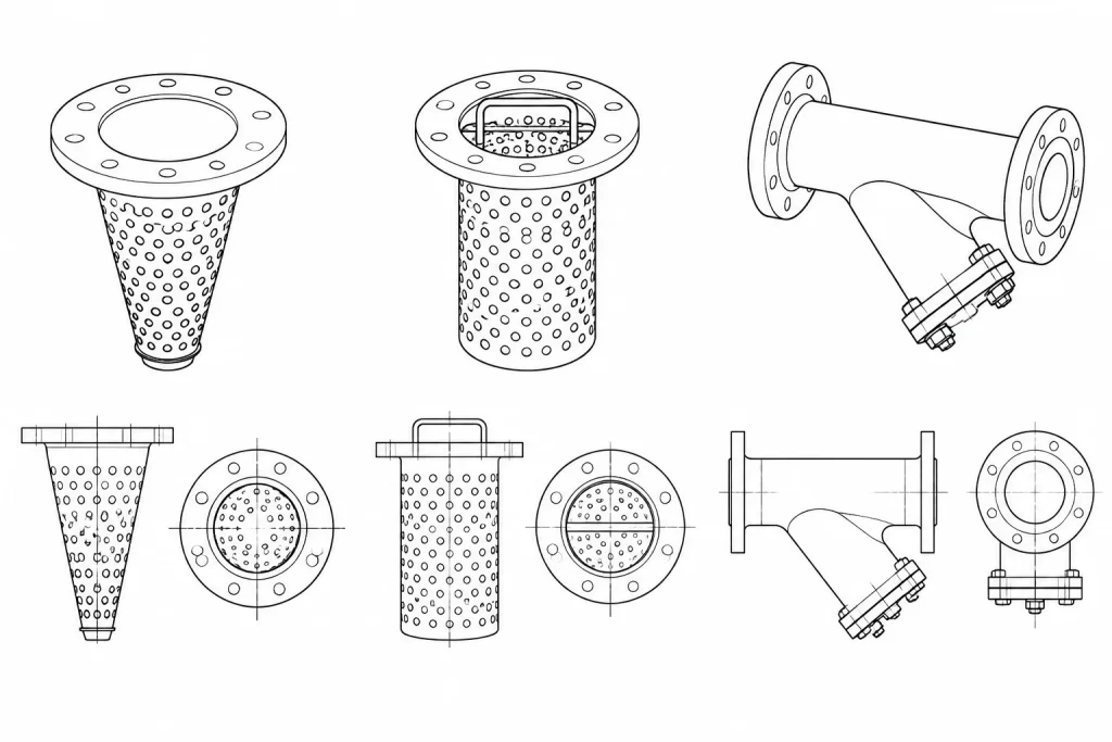 Temporary Strainers in Piping CAD: Placement, Orientation, and Removal Planning piping engineering illustration