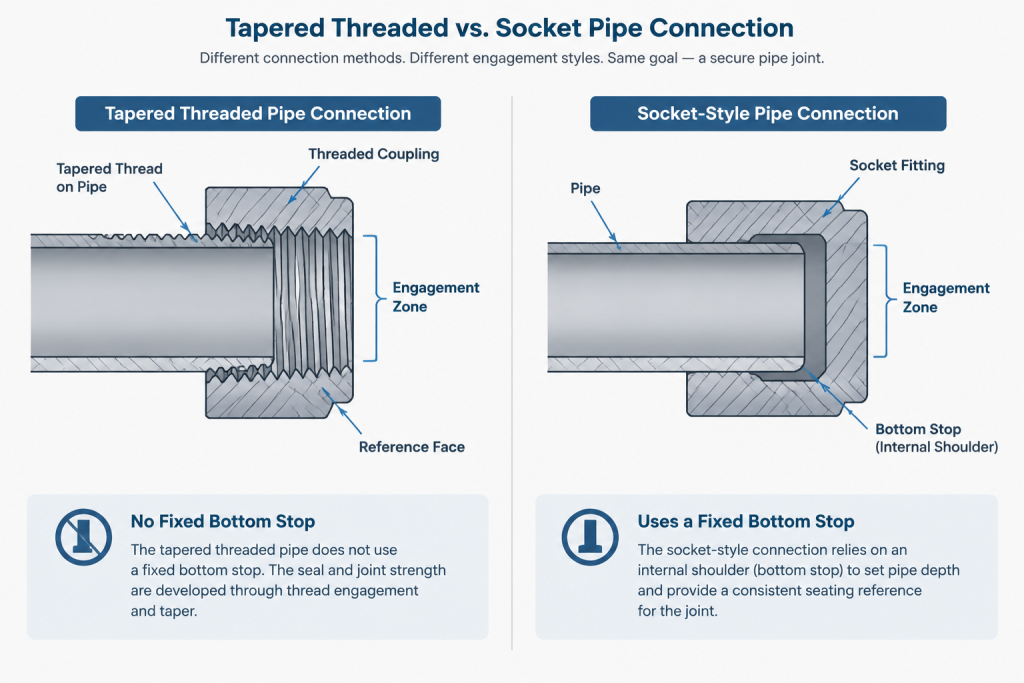 Threaded Pipe Connections in CAD: Engagement, Makeup, and Cut-Length Control piping engineering illustration