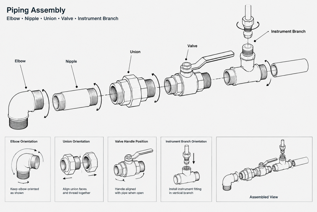 Threaded Pipe Connections in CAD: Engagement, Makeup, and Cut-Length Control piping engineering illustration