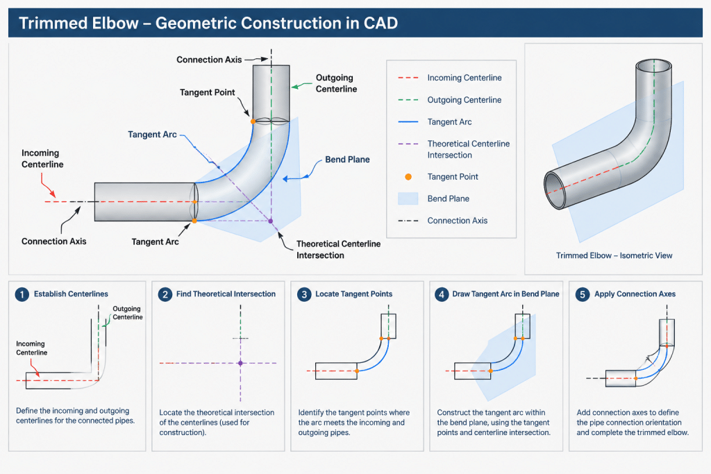 Trimmed Pipe Elbows in CAD: Geometry, Takeout, and Fabrication Documentation piping engineering illustration
