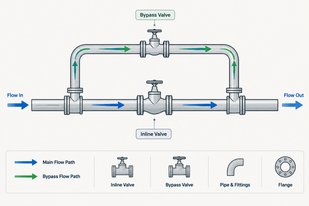 Valve Bypass Piping in CAD: Isolation, Operation, and Maintenance Layout piping engineering illustration