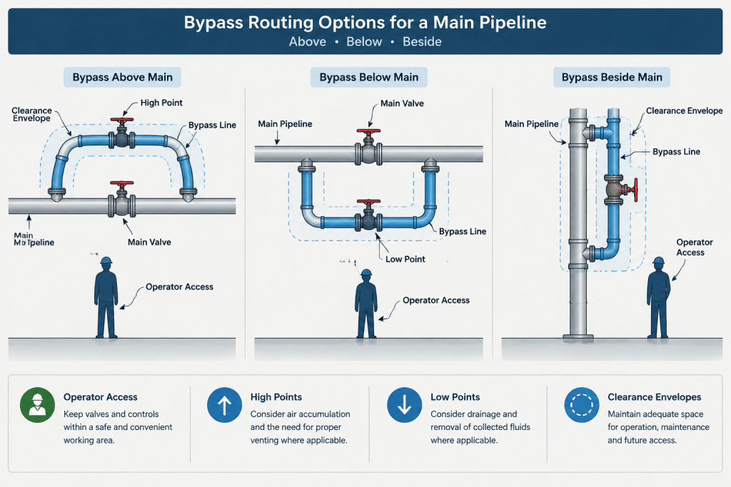 Valve Bypass Piping in CAD: Isolation, Operation, and Maintenance Layout piping engineering illustration