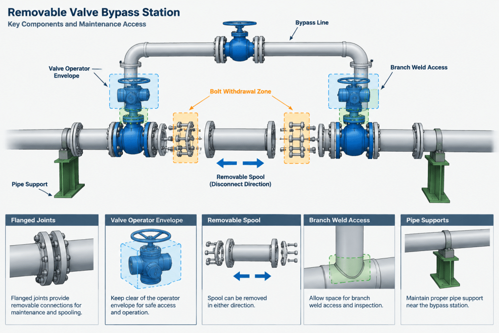 Valve Bypass Piping in CAD: Isolation, Operation, and Maintenance Layout piping engineering illustration