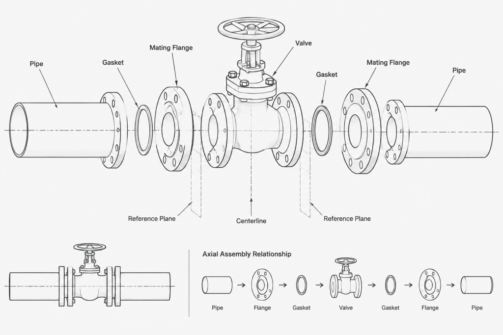 Valve Face-to-Face Dimensions in CAD: Replacement, Interchangeability, and Layout Control piping engineering illustration