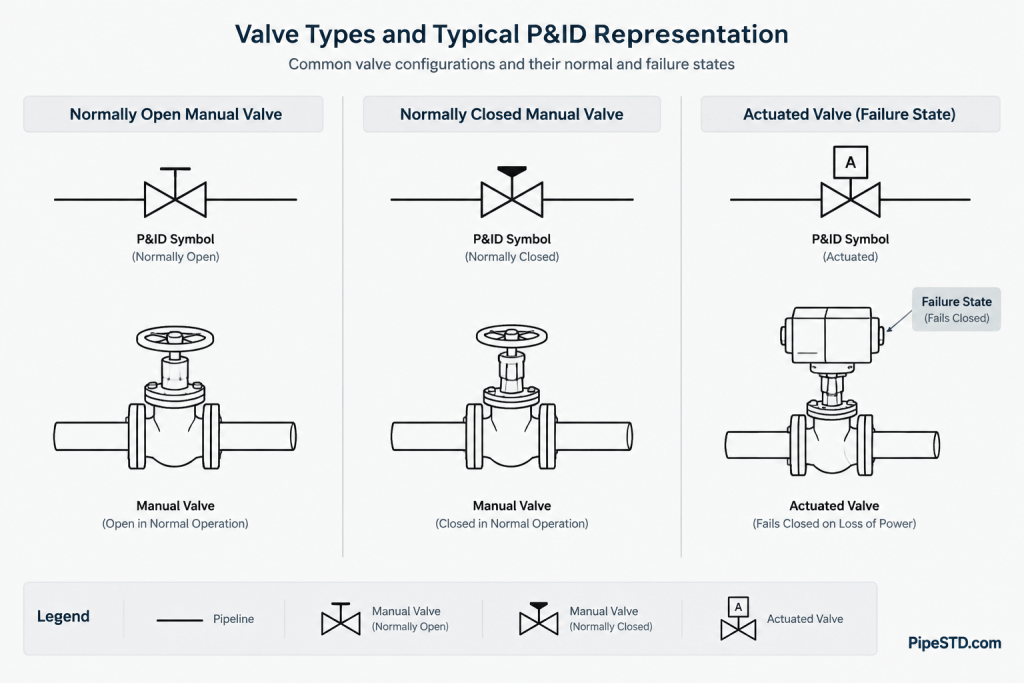 Valve Position Terminology in P&IDs and CAD: Normal, Fail, and Commanded States piping engineering illustration