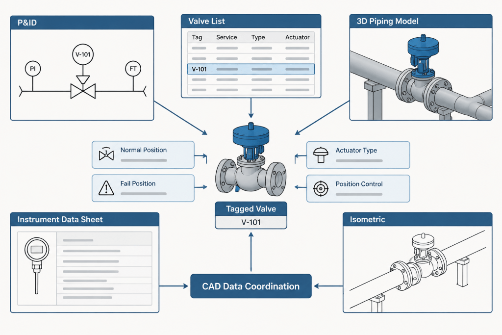 Valve Position Terminology in P&IDs and CAD: Normal, Fail, and Commanded States piping engineering illustration