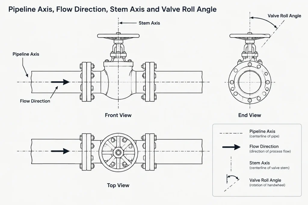 Valve Stem and Operator Orientation in Piping CAD: Layout, Access, and Documentation piping engineering illustration