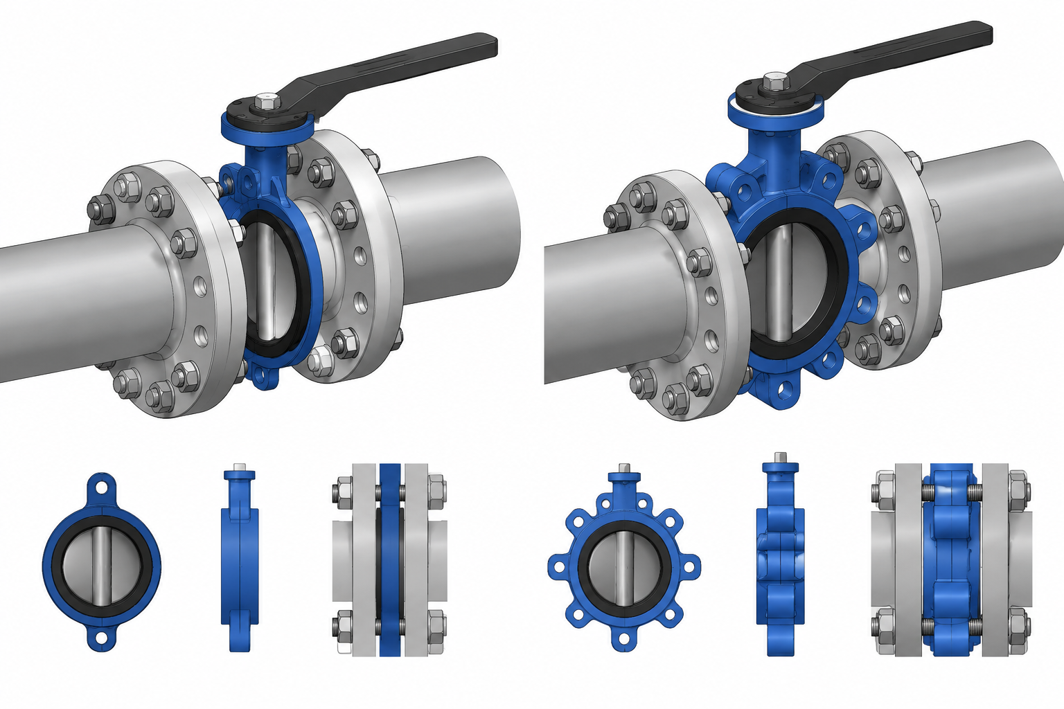 Wafer vs. Lug Butterfly Valves in Piping CAD: Connections, Bolting, and Maintenance