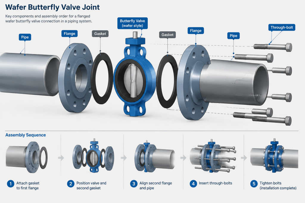 Wafer vs. Lug Butterfly Valves in Piping CAD: Connections, Bolting, and Maintenance piping engineering illustration