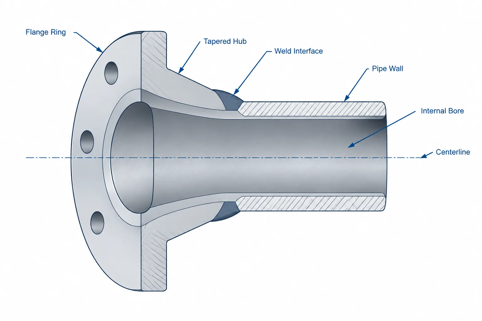 Weld Neck Flange Bore in CAD: Matching the Hub, Pipe Wall, and Weld Detail