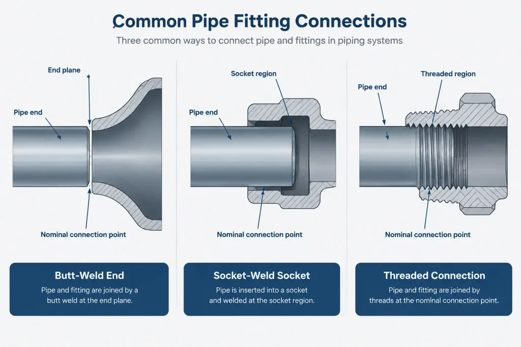 Wrought vs. Forged Pipe Fittings: Terminology, Connections, and CAD Documentation piping engineering illustration