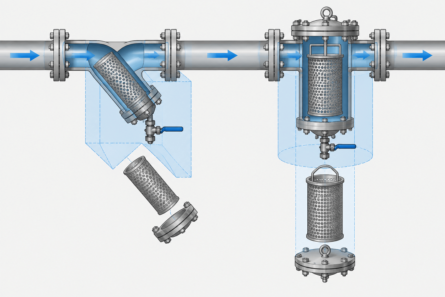 Y-Strainers vs. Basket Strainers in Piping CAD: Orientation, Access, and Detailing