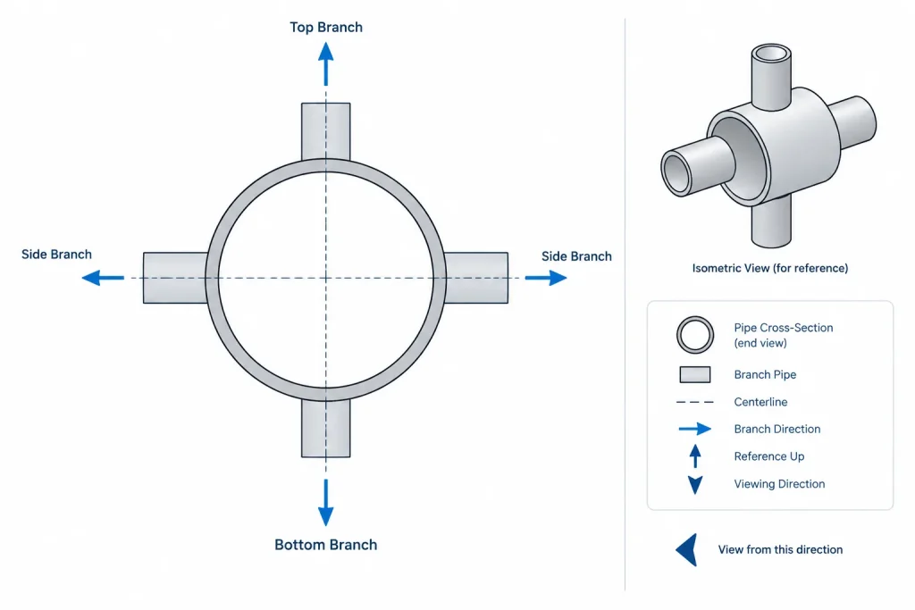 Branch Connection Orientation in Piping CAD: Clocking, Coordinates, and Isometric Control piping engineering illustration