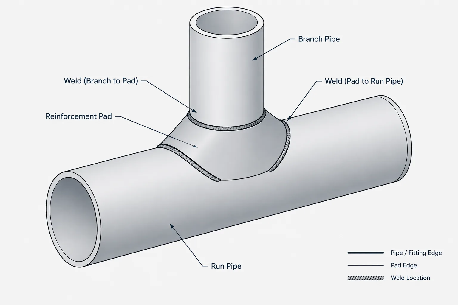 Branch Reinforcement Pads in Piping CAD: Geometry, Welds, and Documentation piping engineering illustration