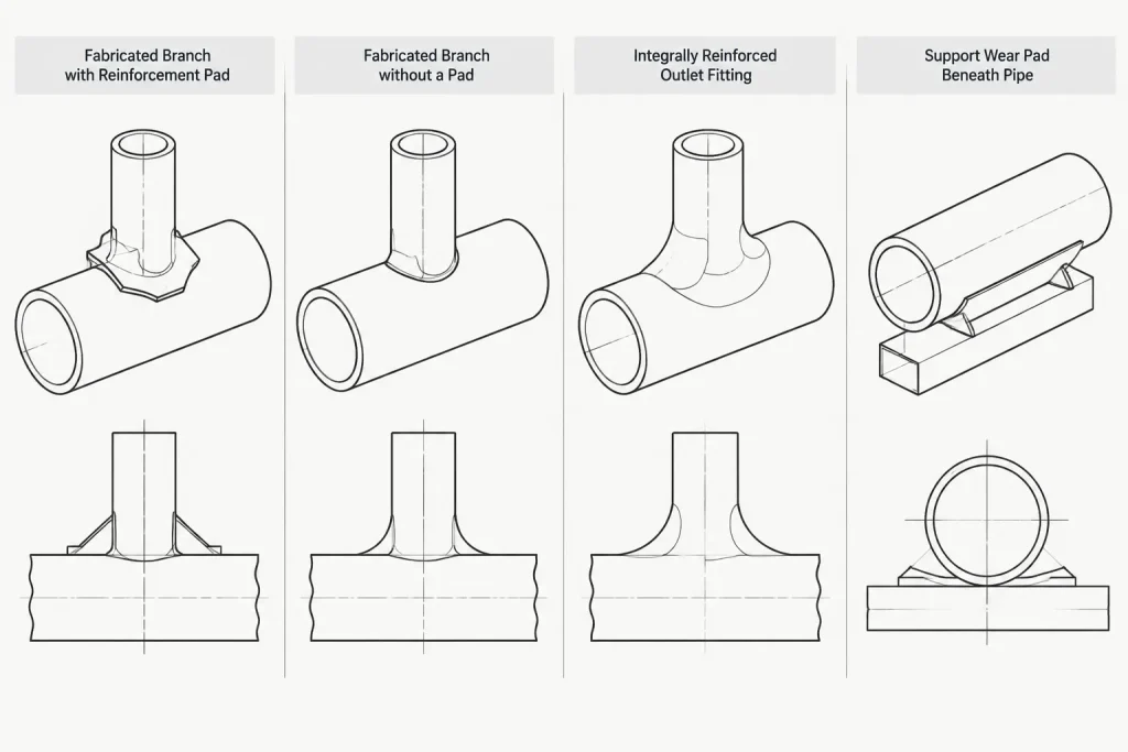 Branch Reinforcement Pads in Piping CAD: Geometry, Welds, and Documentation piping engineering illustration