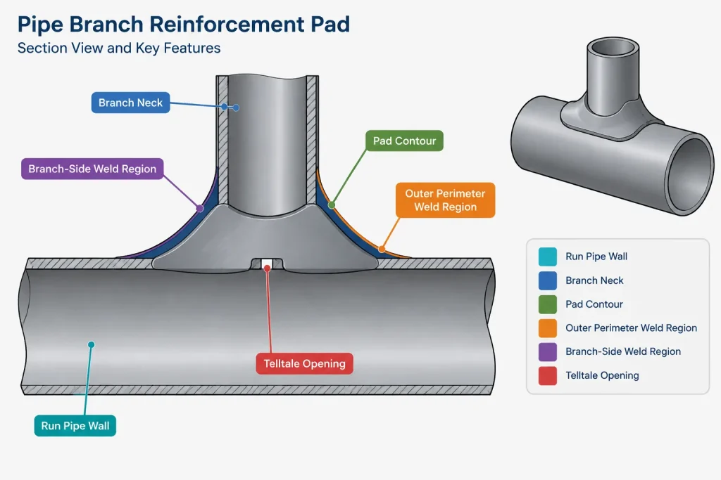 Branch Reinforcement Pads in Piping CAD: Geometry, Welds, and Documentation piping engineering illustration